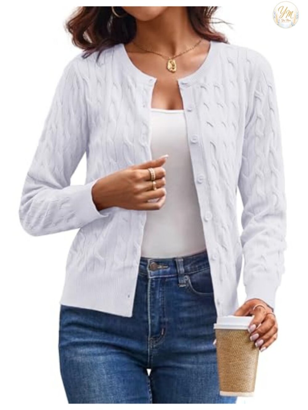 Cable Knit Cardigan Sweater Lightweight Fall Layering